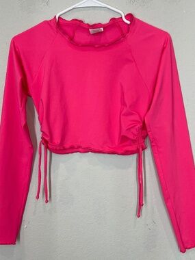 Becca by Rebecca Virtue Rashguard Swim Top Women's L Pink Long Sleeve Crop